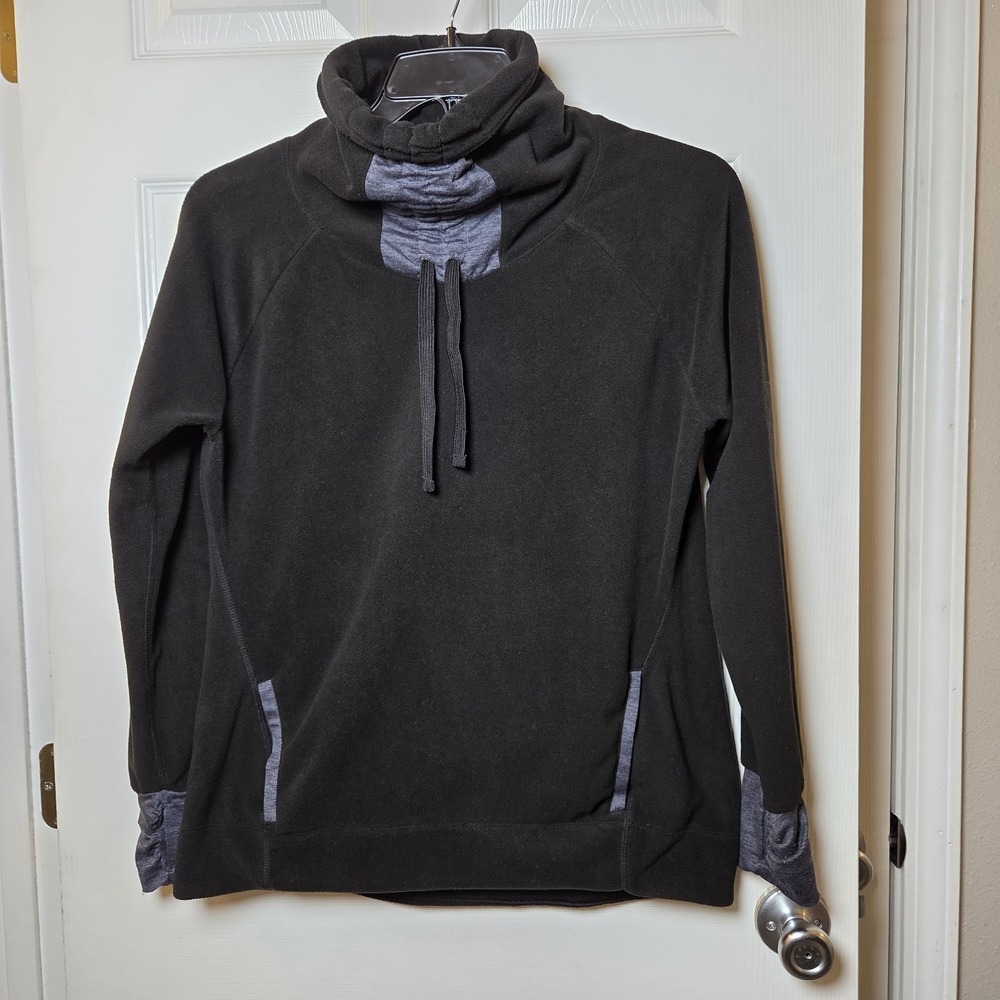 Old Navy Active M blk fleece pullover sweatshirt funnel/turtleneck thumbholes